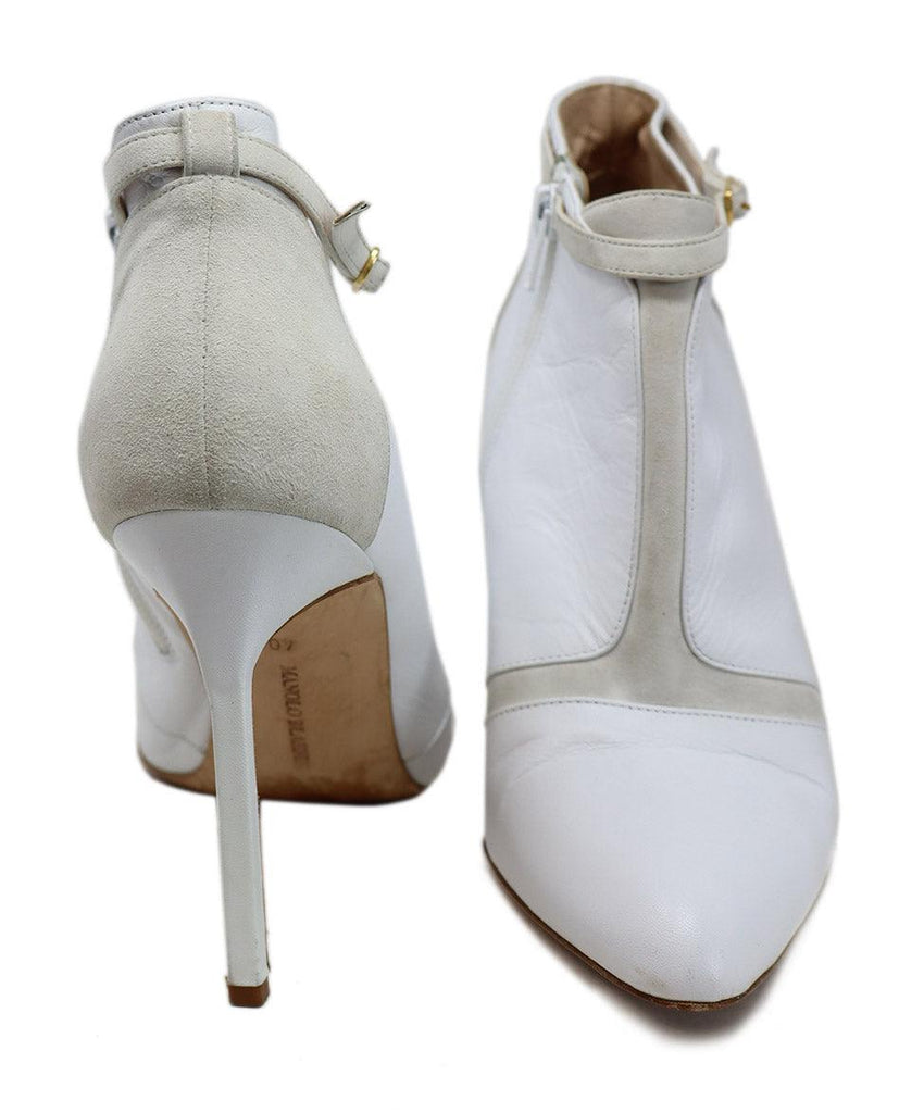 Manolo Blahnik White Leather & Beige Suede Booties sz 10 - Michael's Consignment NYC