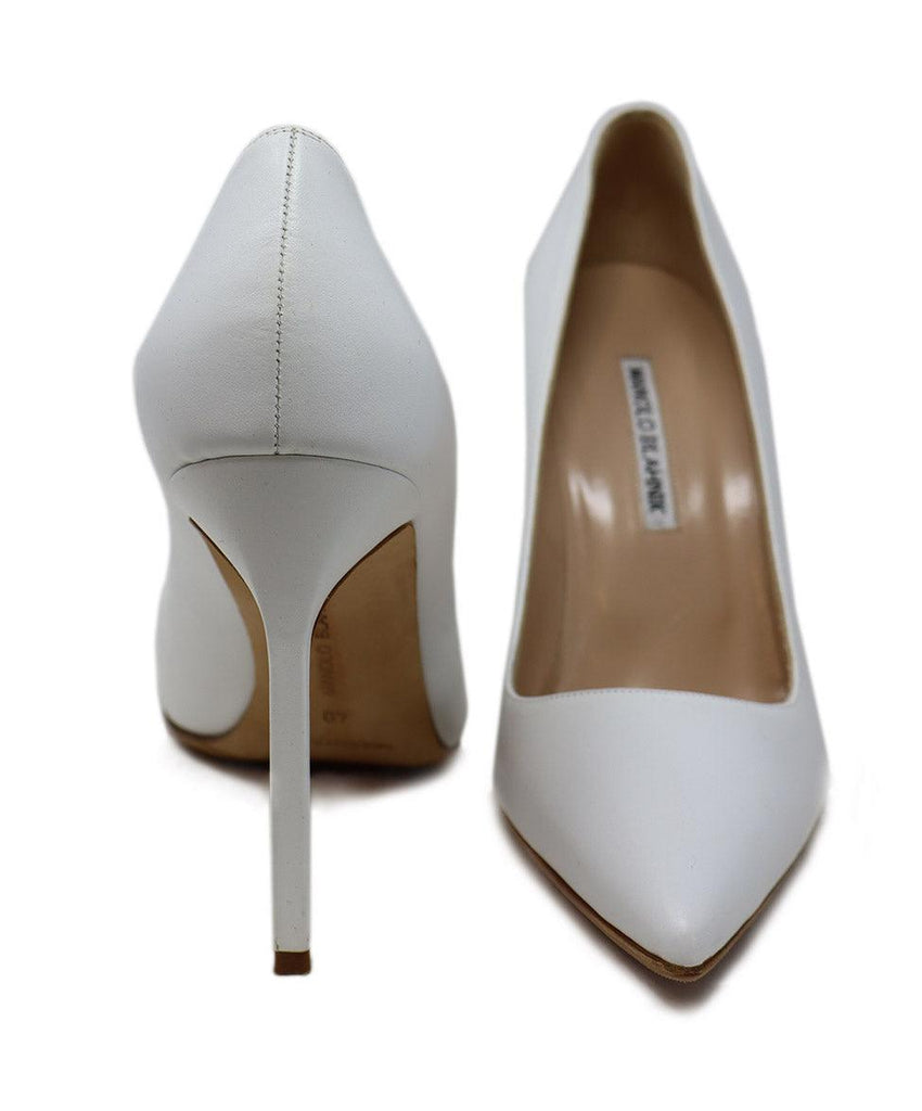 Manolo Blahnik White Leather Heels sz 10 - Michael's Consignment NYC