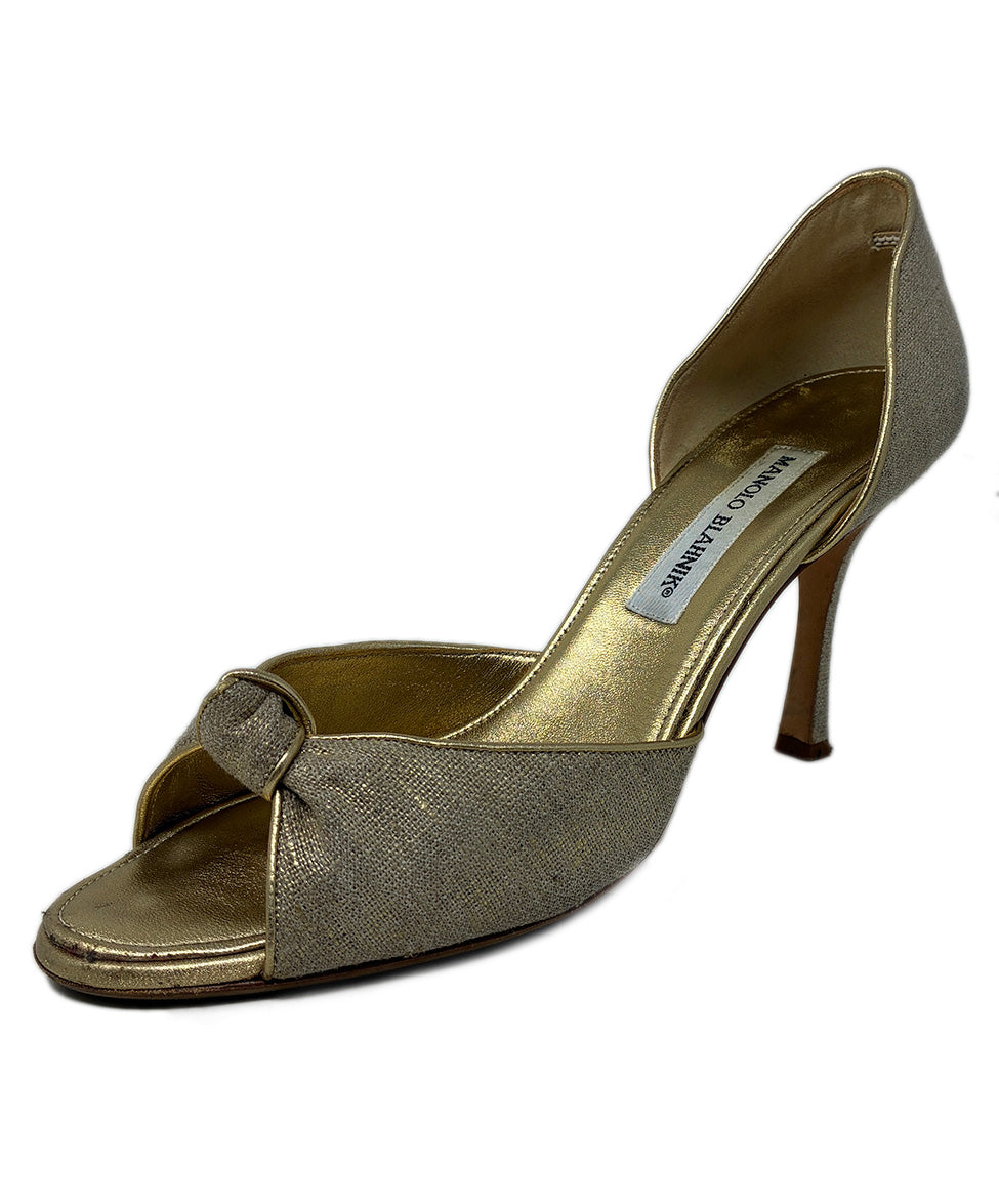 Manolo Blahnik Metallic Gold Linen Heels Sz US 9.5 l Michael's