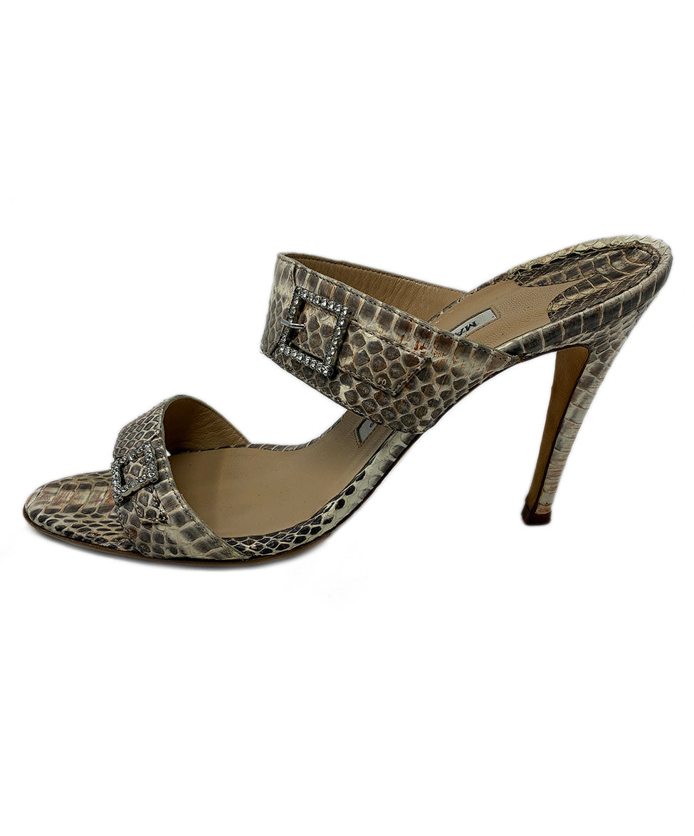 Manolo Blahnik Brown Beige Snakeskin Trim Heels Sz US 9 l