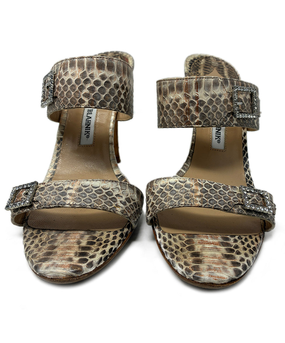 Manolo Blahnik Brown Beige Snakeskin Trim Heels Sz US 9 l