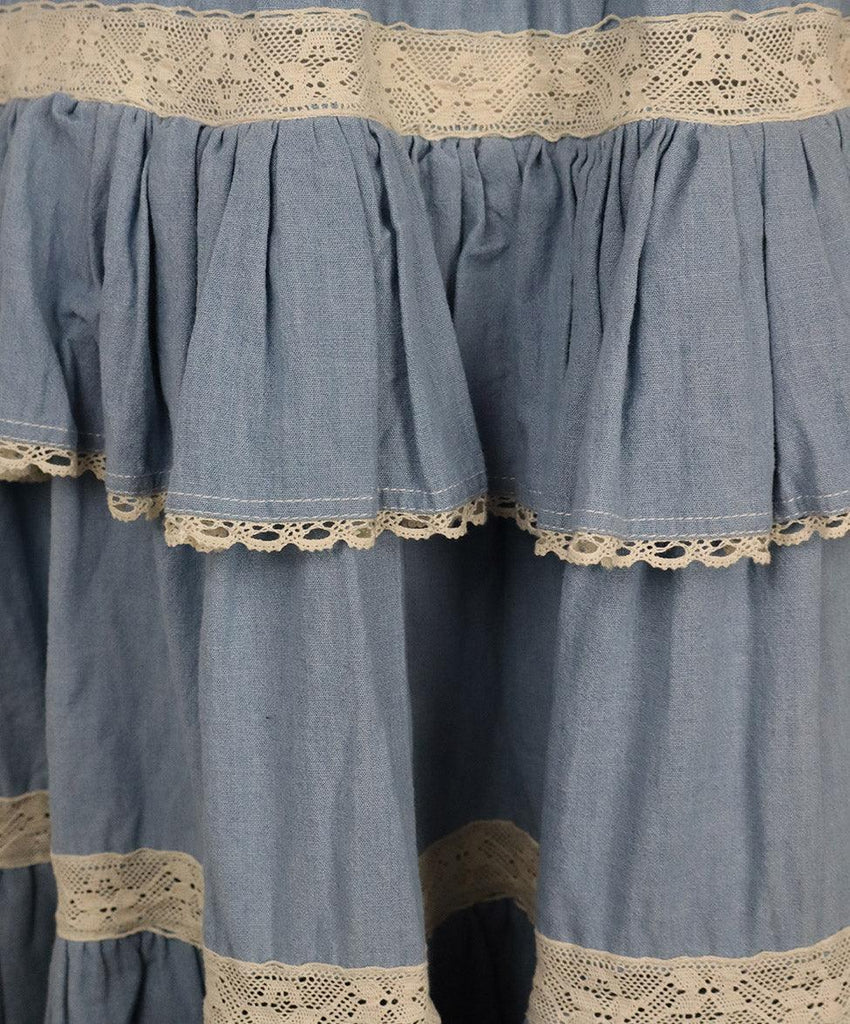 Manoush Blue Cotton & Ivory Lace Ruffle Skirt sz 4 - Michael's Consignment NYC