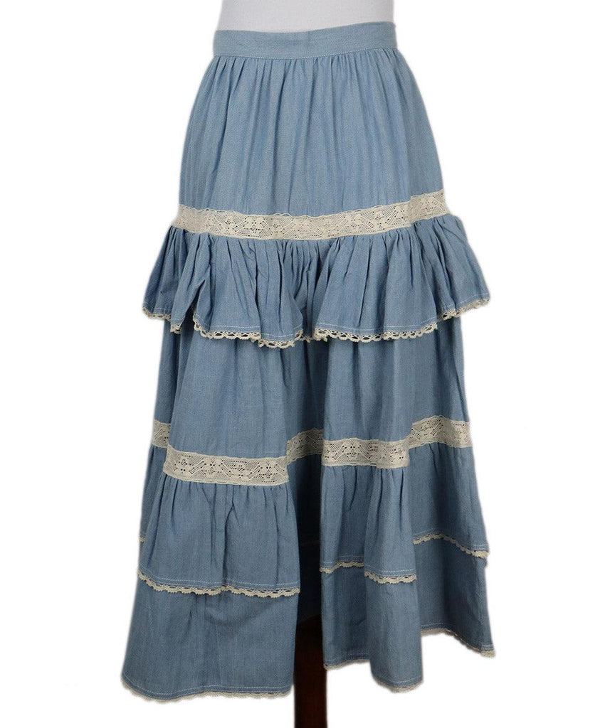 Manoush Blue Cotton & Ivory Lace Ruffle Skirt sz 4 - Michael's Consignment NYC