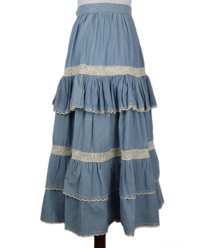 Manoush Blue Cotton & Ivory Lace Ruffle Skirt sz 4 - Michael's Consignment NYC
