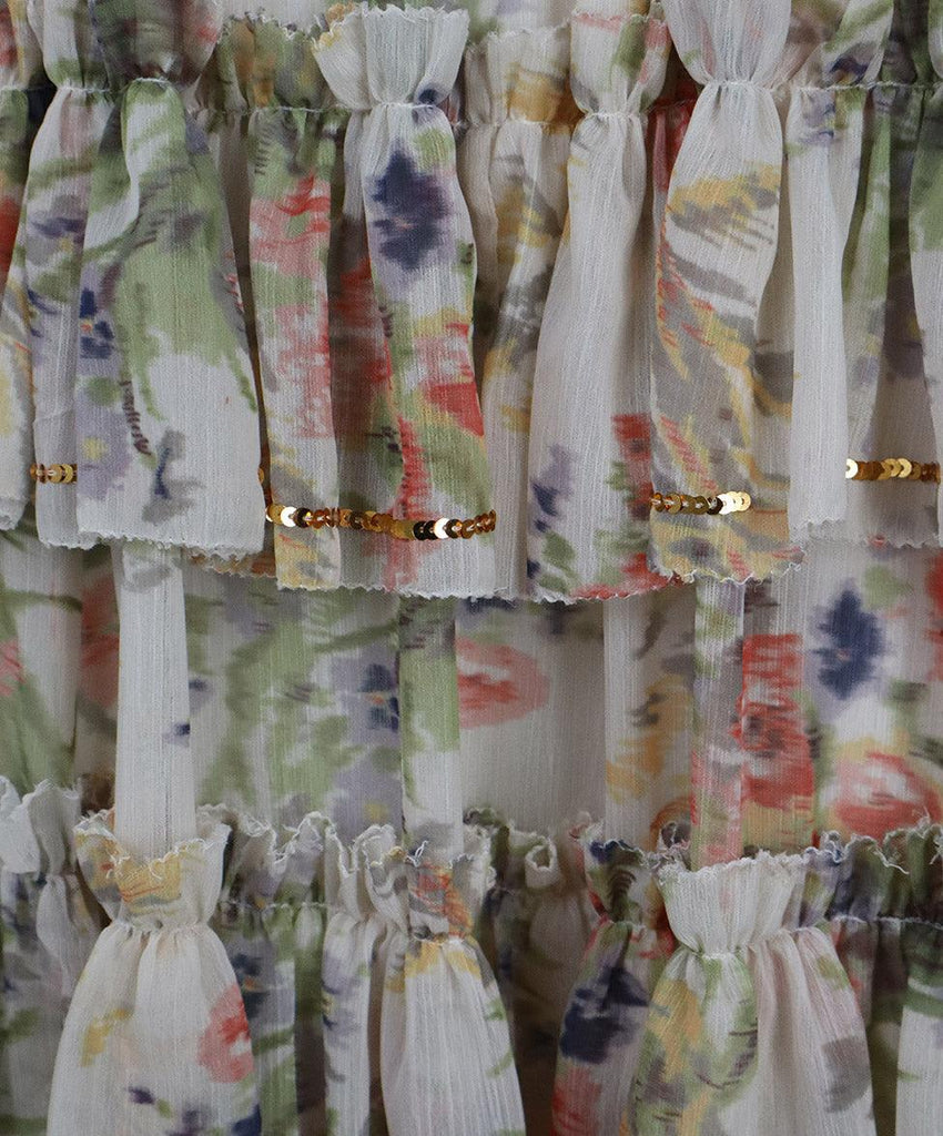 Manoush Yellow Pink & Blue Floral Ruffle Dress sz 4 - Michael's Consignment NYC