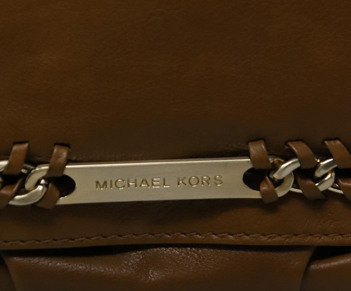 Michael Kors Brown Tan Leather Shoulder Bag with Gold Chain Detail