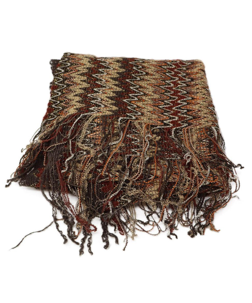Missoni Brown & Burgundy Wool Scarf - Michael's Consignment NYC