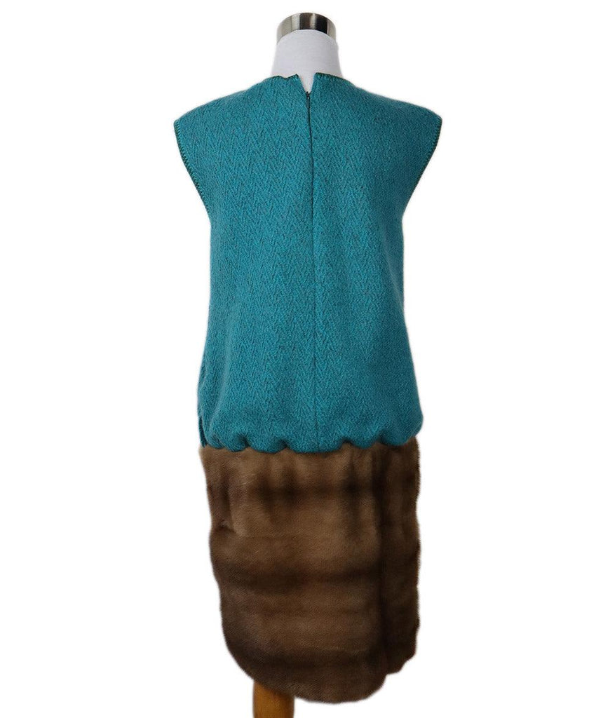 Missoni Teal Wool & Brown Mink Dress sz 6 - Michael's Consignment NYC