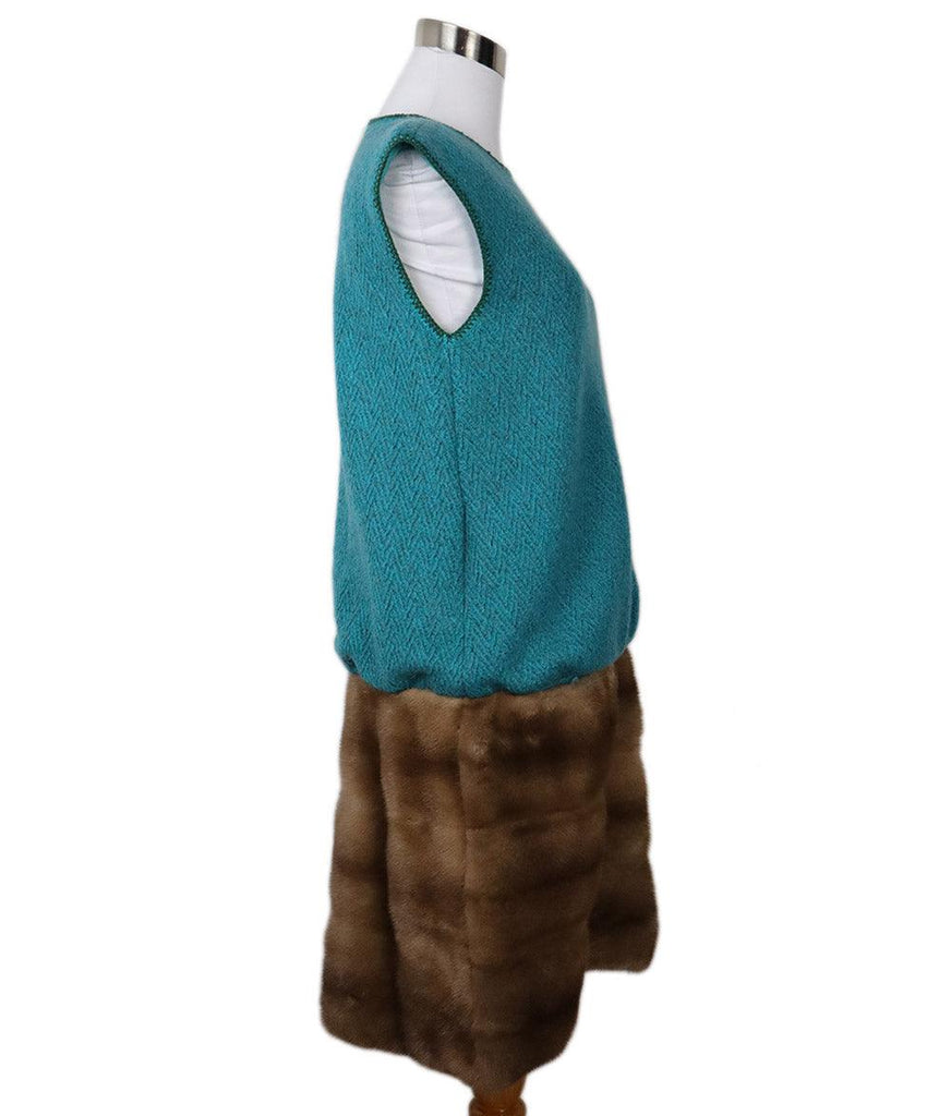 Missoni Teal Wool & Brown Mink Dress sz 6 - Michael's Consignment NYC