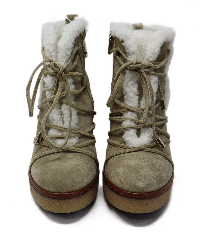 Moncler Beige Suede Shearling Booties sz 7 - Michael's Consignment NYC