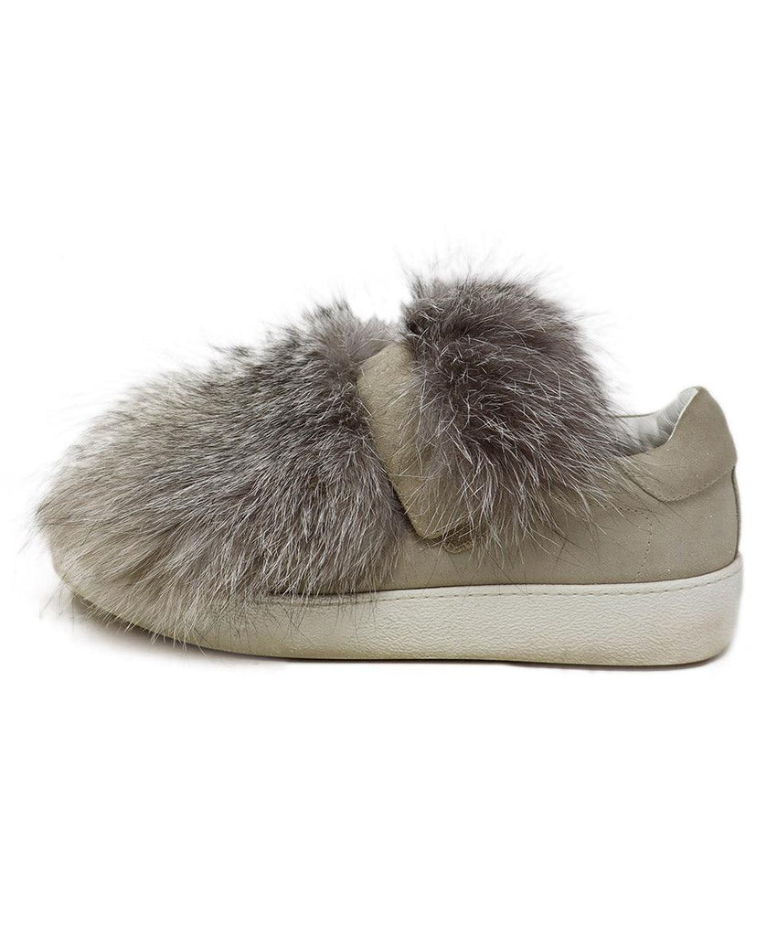 Moncler Taupe Suede & Fox Fur Sneakers sz 8 - Michael's Consignment NYC