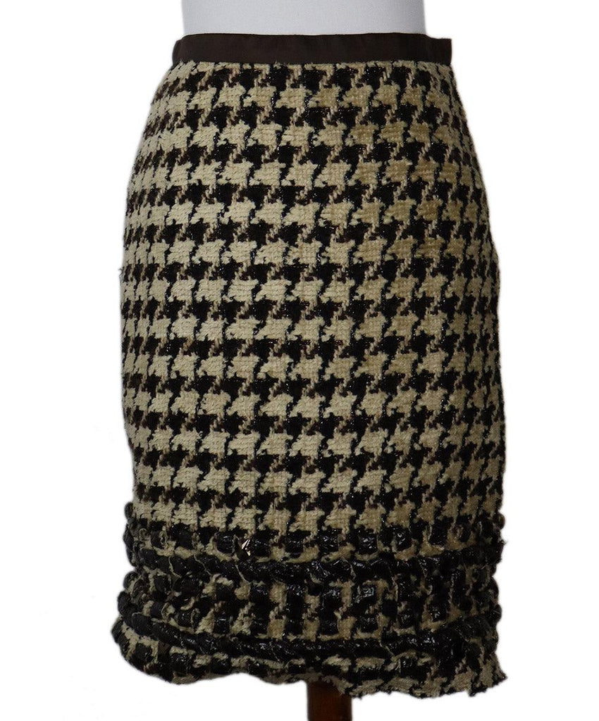 Oscar De La Renta Brown & Beige Houndstooth Skirt sz 6 - Michael's Consignment NYC