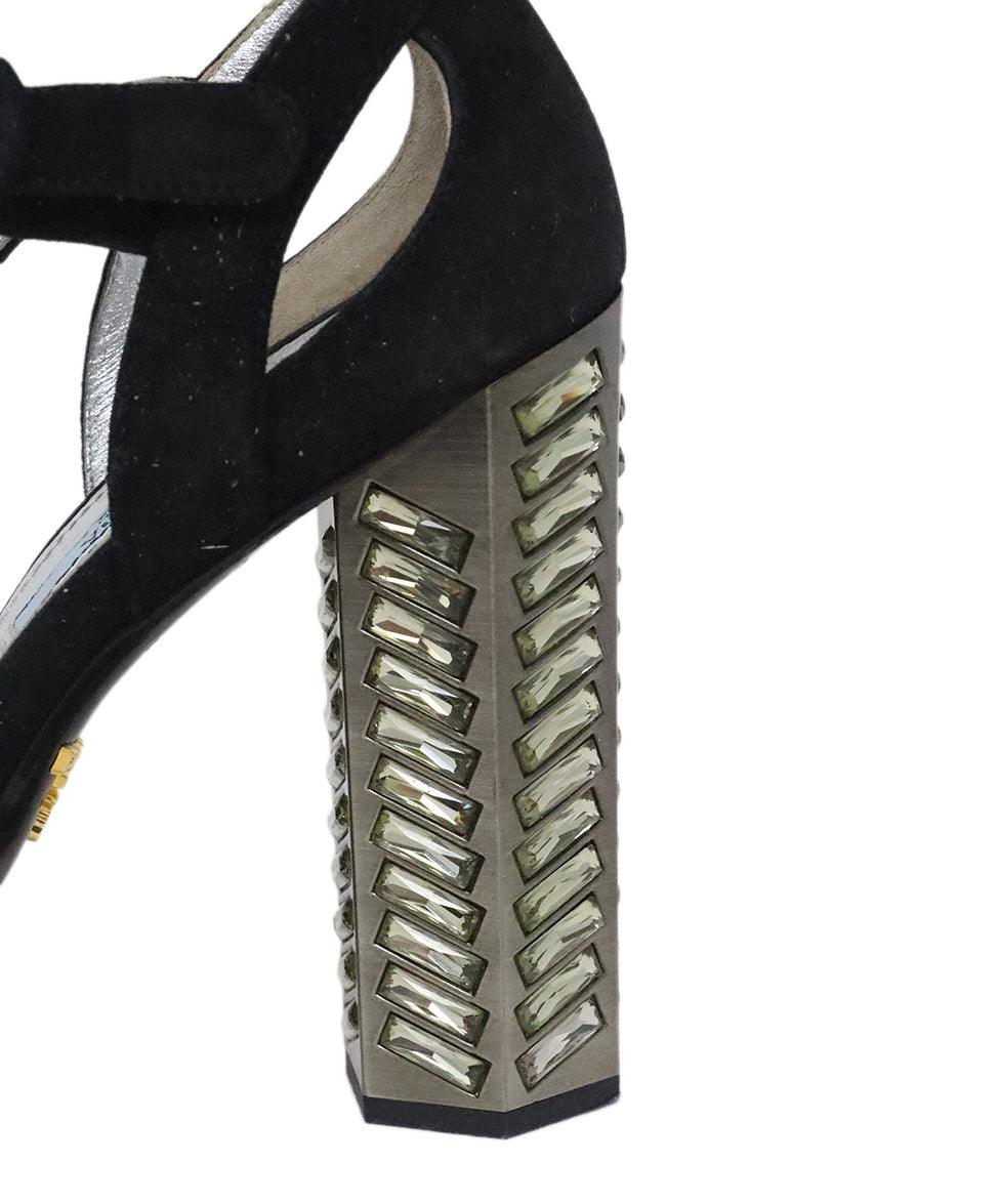 Prada Black Suede Rhinestone Heels sz 7 Michael s Consignment NYC