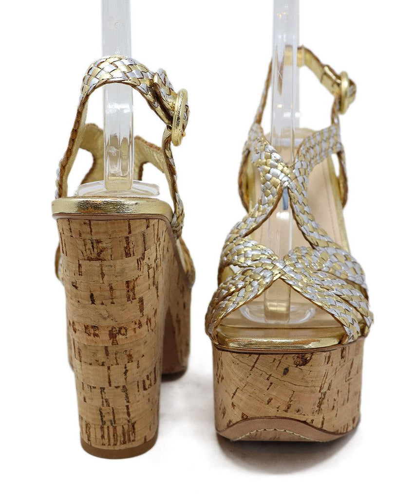 Prada Silver & Gold Leather Cork Platform Sandals sz 7 - Michael's Consignment NYC
