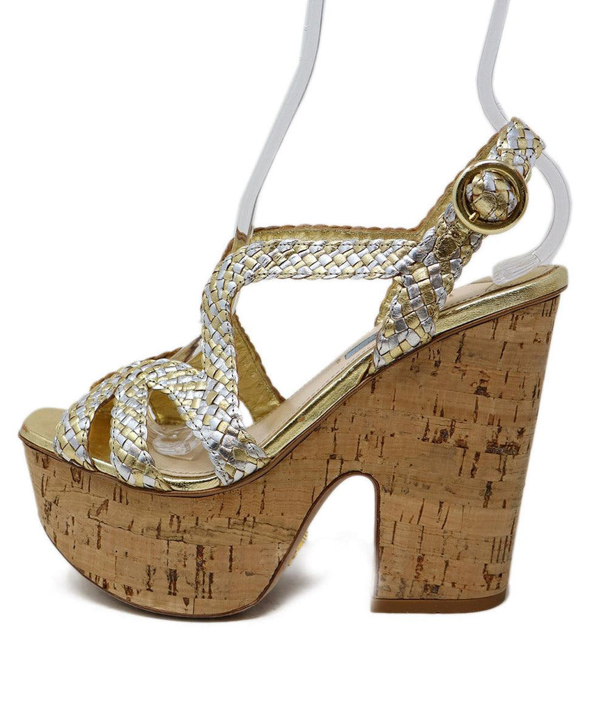 Prada Silver & Gold Leather Cork Platform Sandals sz 7 - Michael's Consignment NYC