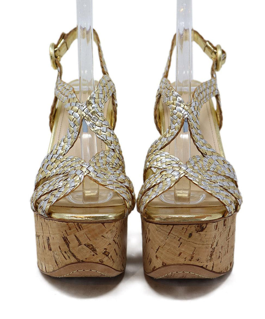 Prada Silver & Gold Leather Cork Platform Sandals sz 7 - Michael's Consignment NYC