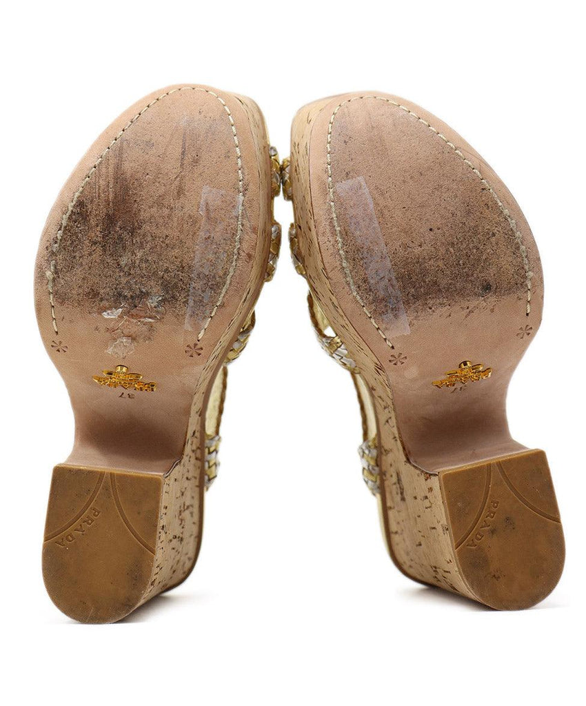 Prada Silver & Gold Leather Cork Platform Sandals sz 7 - Michael's Consignment NYC