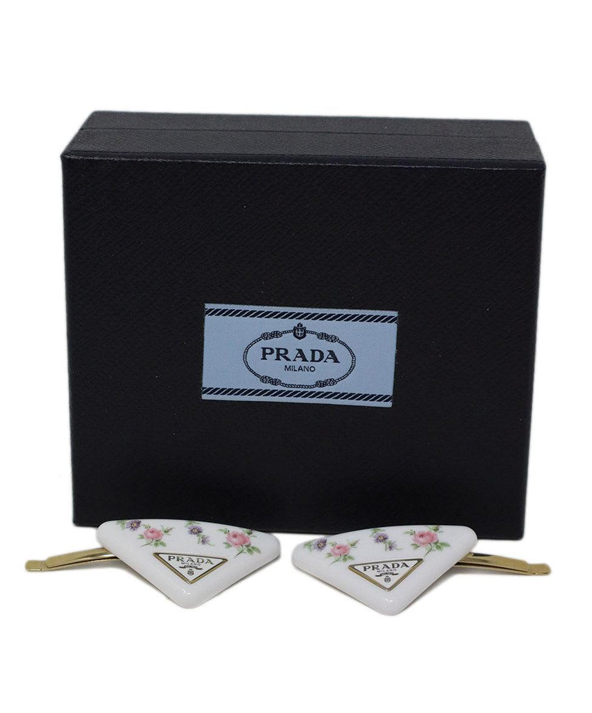 Prada White Floral Hair Pins - Michael's Consignment NYC