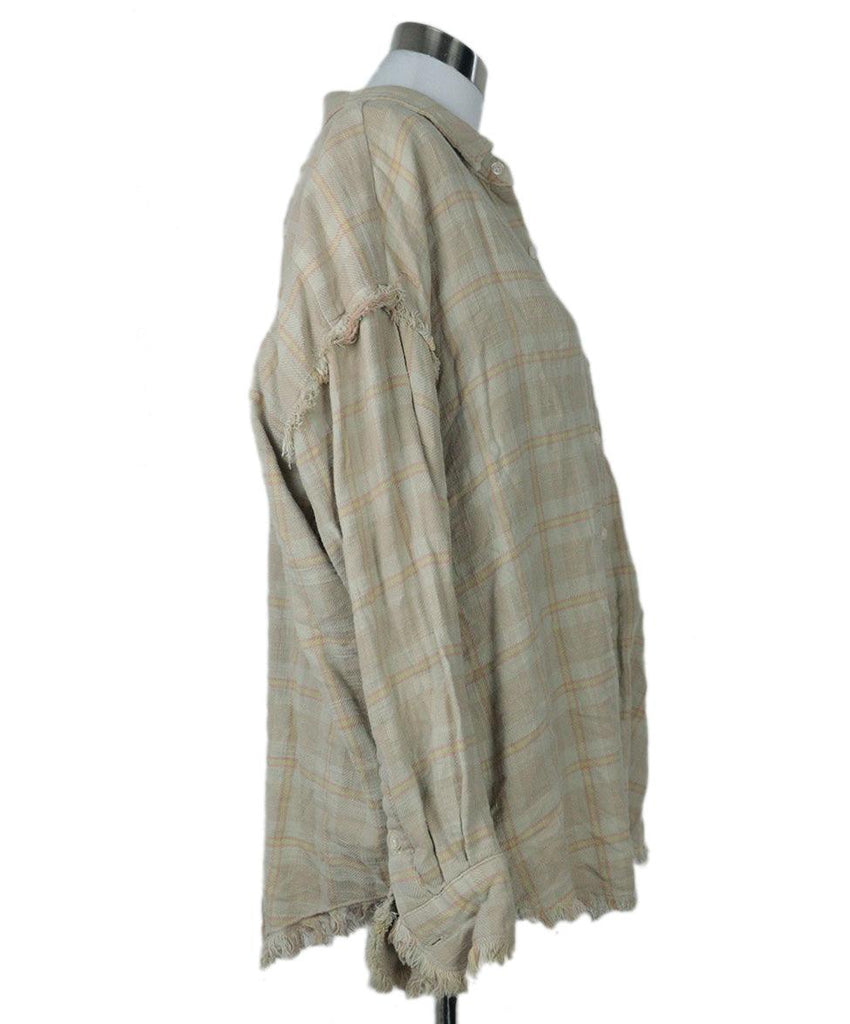R13 Beige & Pink Plaid Flannel Shirt sz 2 - Michael's Consignment NYC