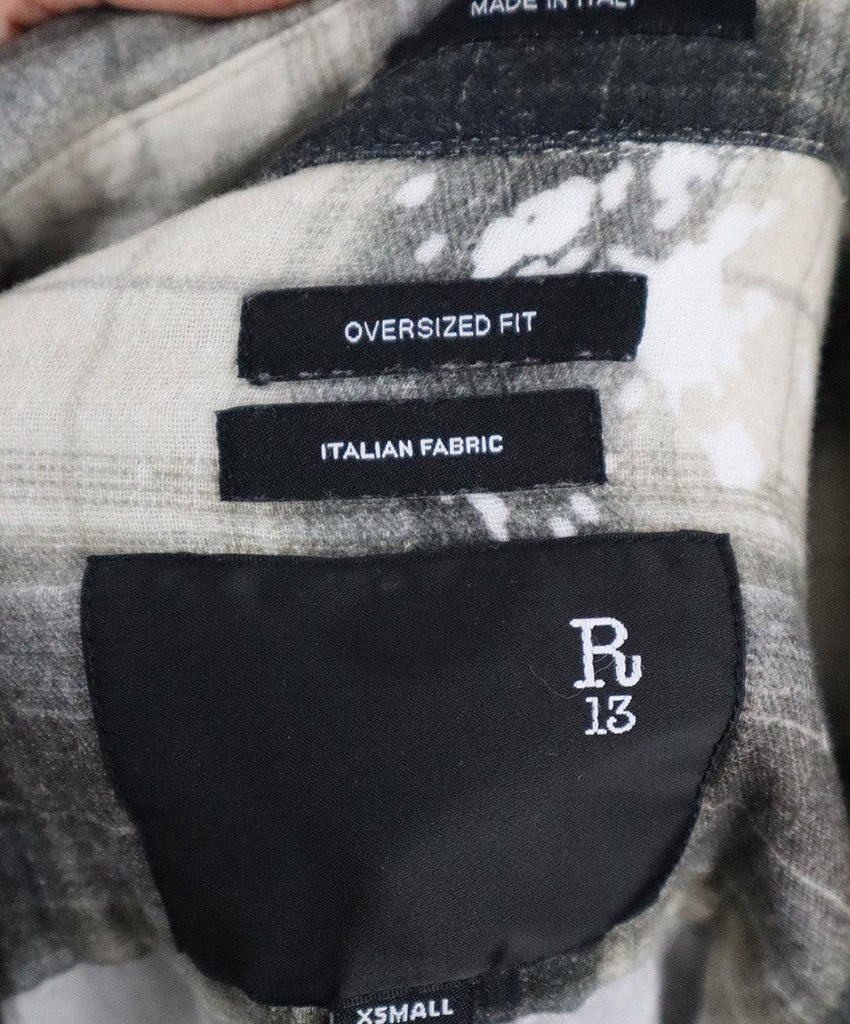 R13 Grey & Beige Plaid Flannel Shirt sz 2 - Michael's Consignment NYC