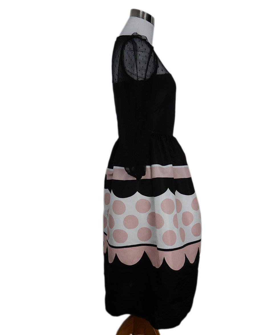 valentino dress sale Red Valentino Black Pink & White Silk Dress w/ Lace Trim sz 2