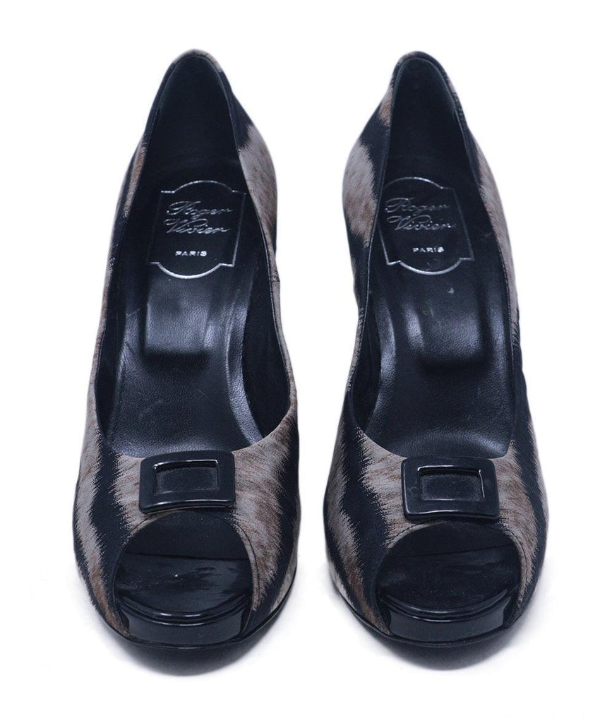 Roger Vivier Black & Beige Print Heels sz 7 - Michael's Consignment NYC