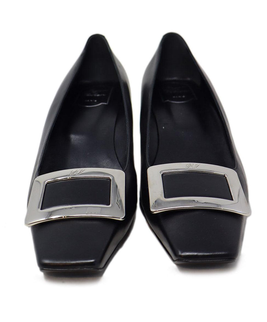 Roger Vivier Black Leather & Silver Buckle Heels sz 12 - Michael's Consignment NYC