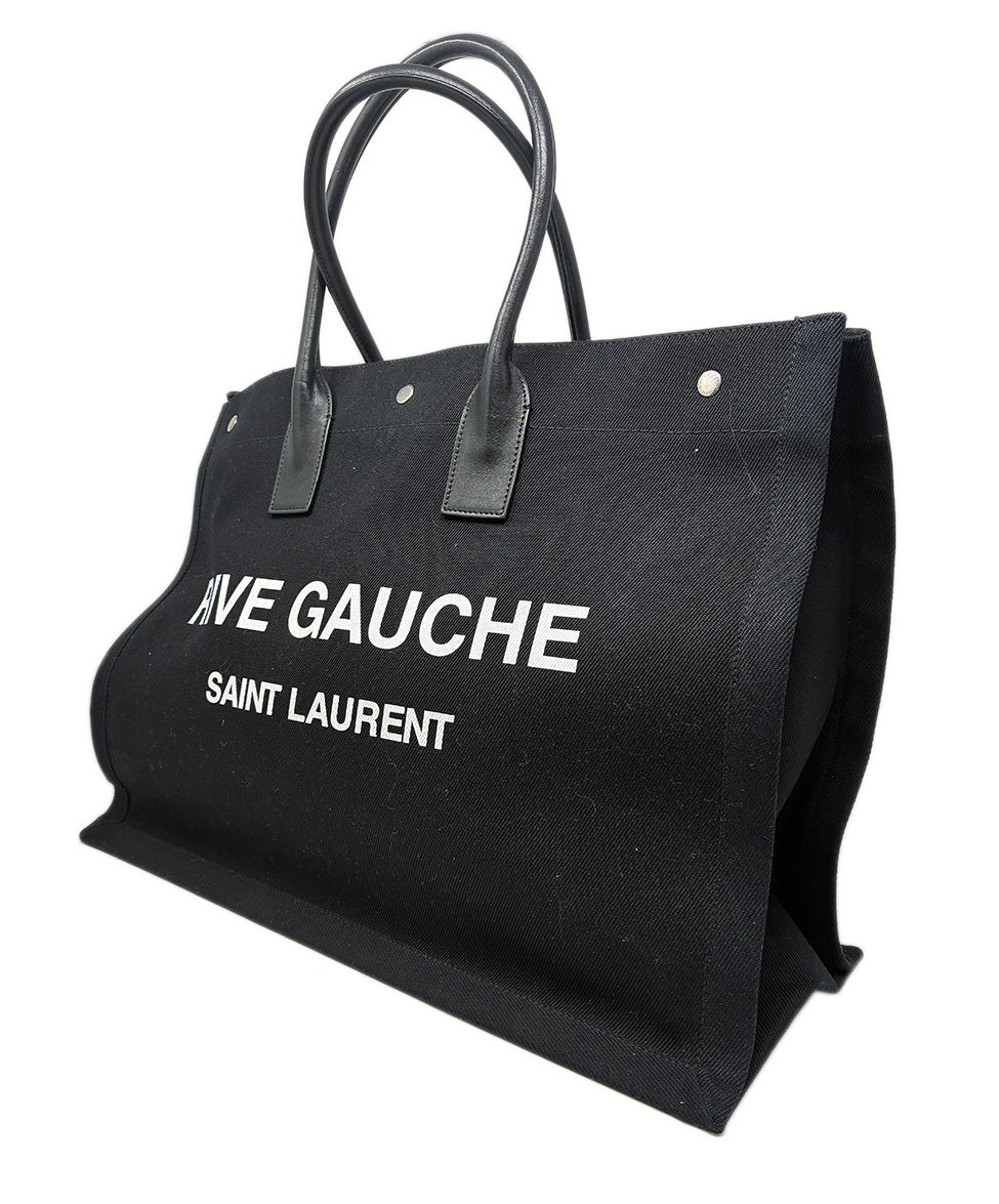 Saint Laurent Black Canvas Totebag W/ Leather Straps l Michael's