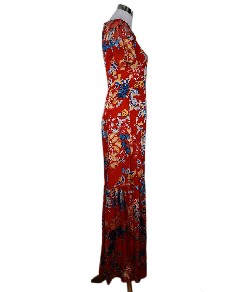 Saloni Long Red Floral Print Silk Dress sz 6 - Michael's Consignment NYC