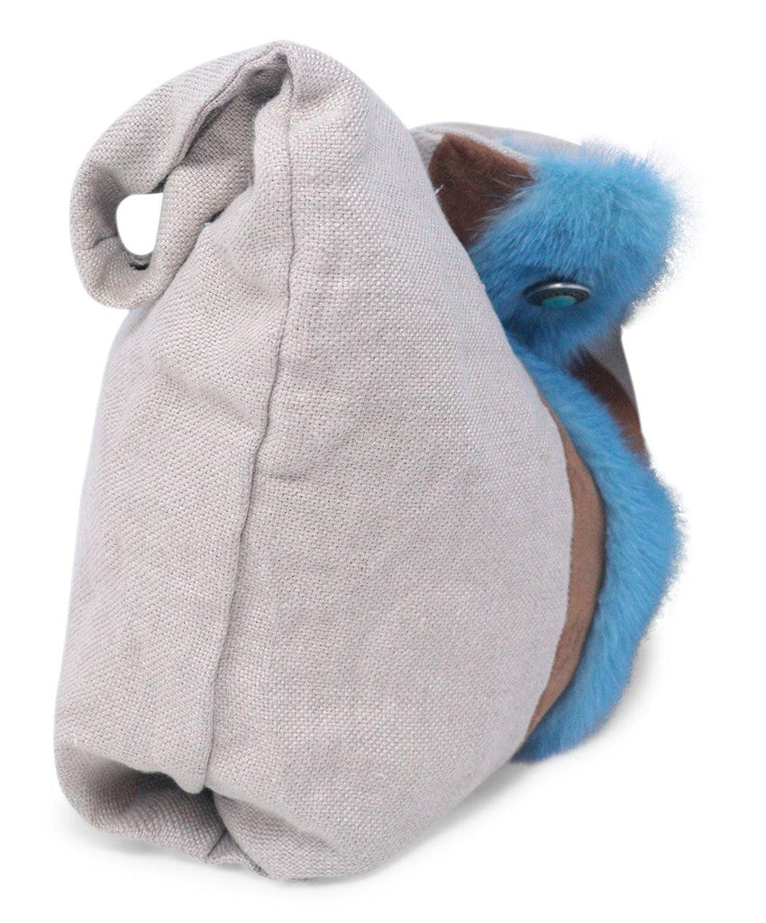 Simonetta Ravizza Beige Canvas & Blue Fur Tote - Michael's Consignment NYC