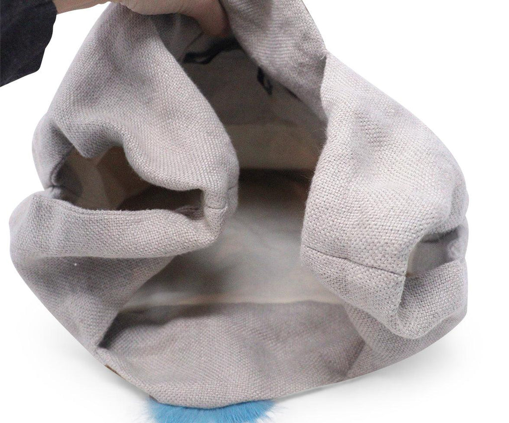 Simonetta Ravizza Beige Canvas & Blue Fur Tote - Michael's Consignment NYC