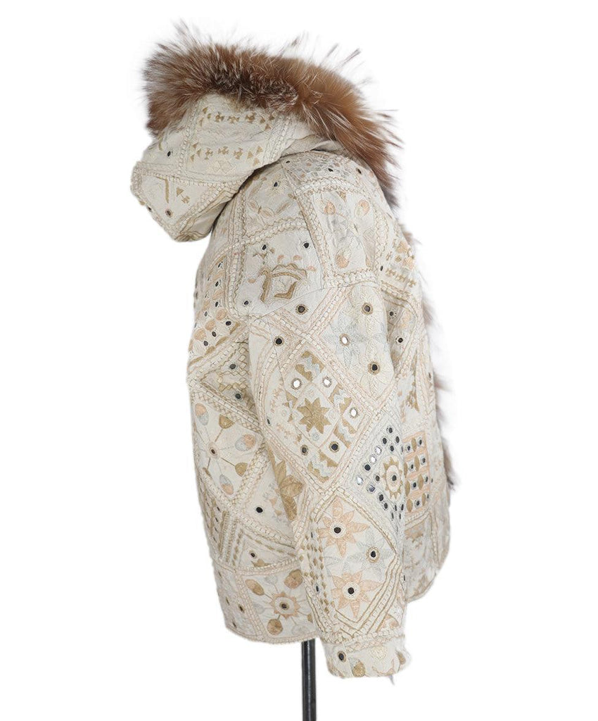 Simonetta Ravizza Ivory Embroidered Fox Fur Jacket sz 4 - Michael's Consignment NYC