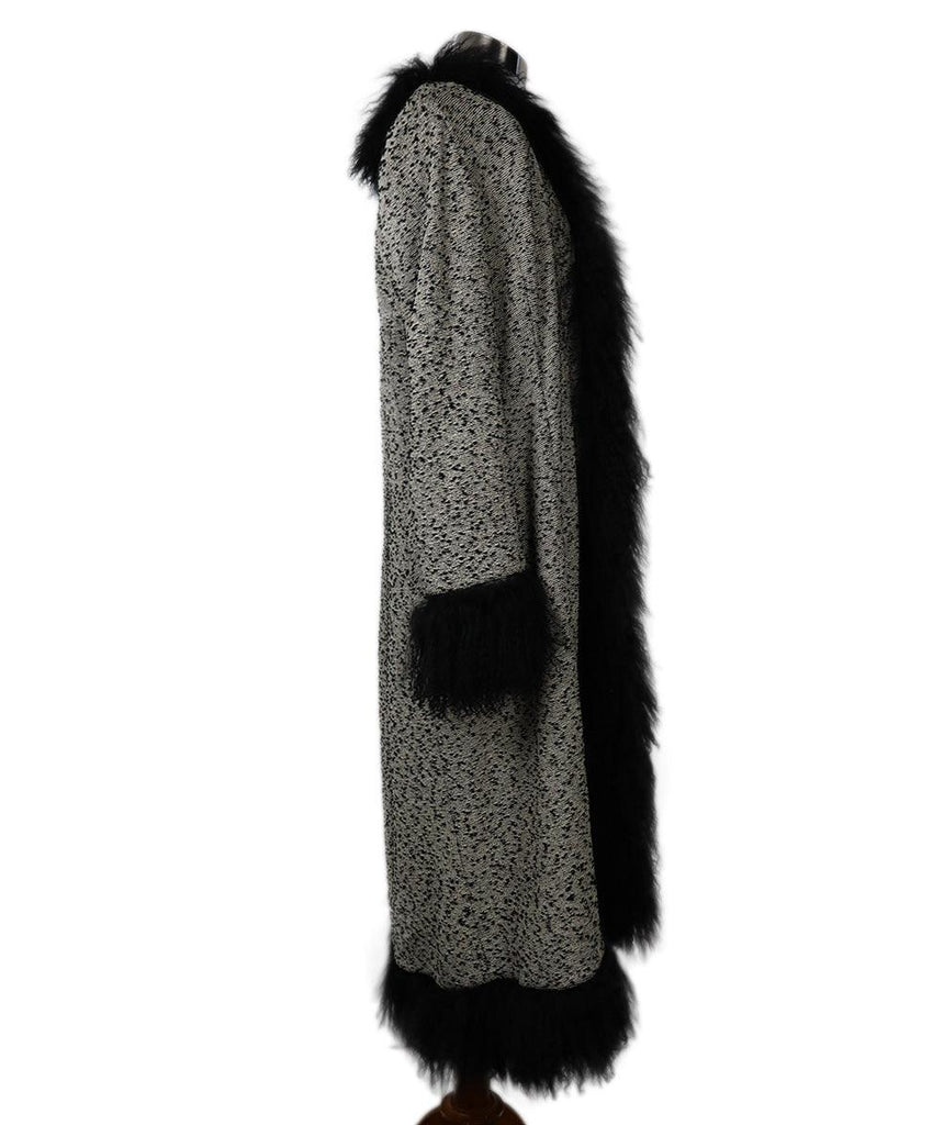 St. John B&W Knit & Lamb Fur Coat sz 12 - Michael's Consignment NYC