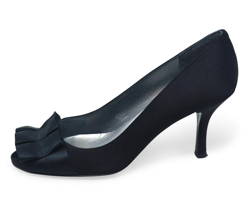 Stuart Weitzman Black Satin Ruffle Heels sz 8.5 - Michael's Consignment NYC