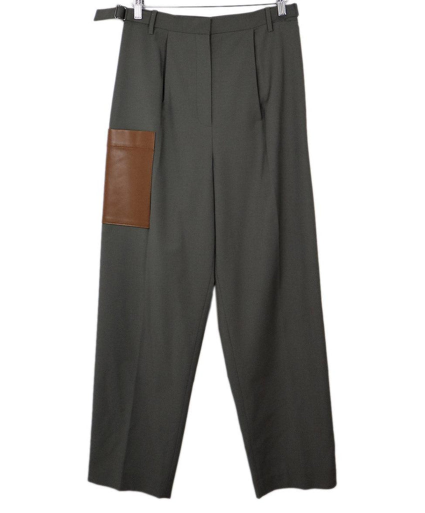 Tibi Grey Pants w/ Brown Faux Leather Detail sz 8 - Michael's Consignment NYC