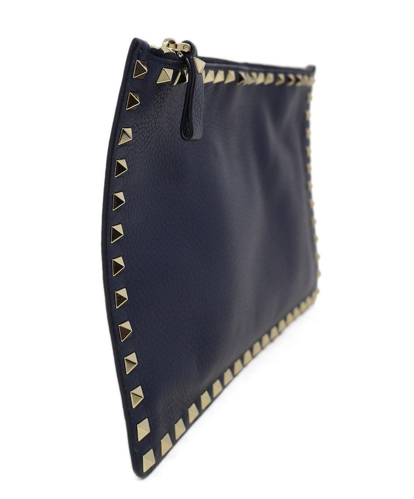 Valentino Navy Blue Leather Studded Clutch - Michael's Consignment NYC