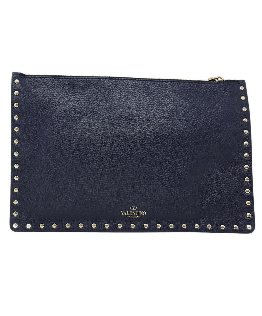 Valentino Navy Blue Leather Studded Clutch - Michael's Consignment NYC