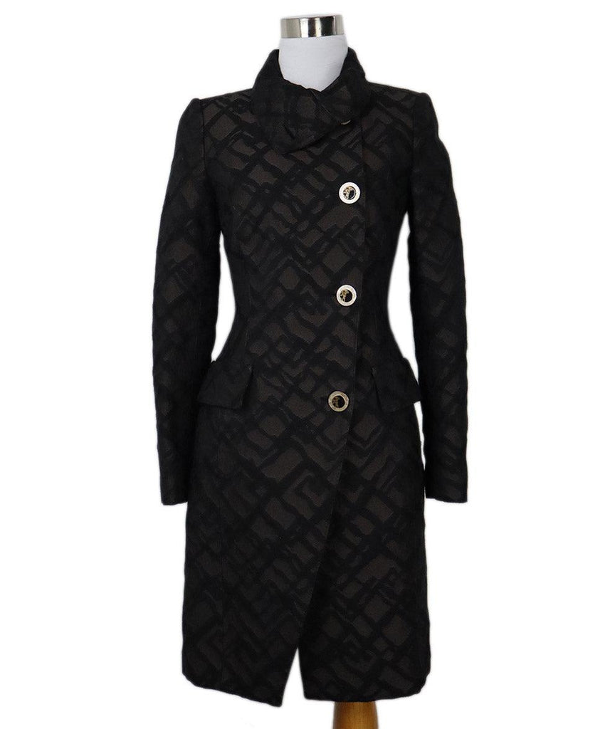 Versace Black & Brown Print Wool Coat sz 4 - Michael's Consignment NYC