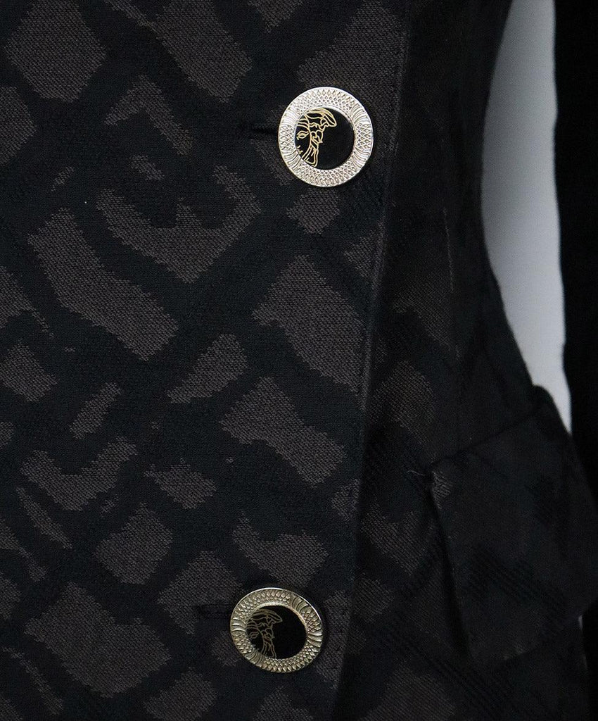 Versace Black & Brown Print Wool Coat sz 4 - Michael's Consignment NYC